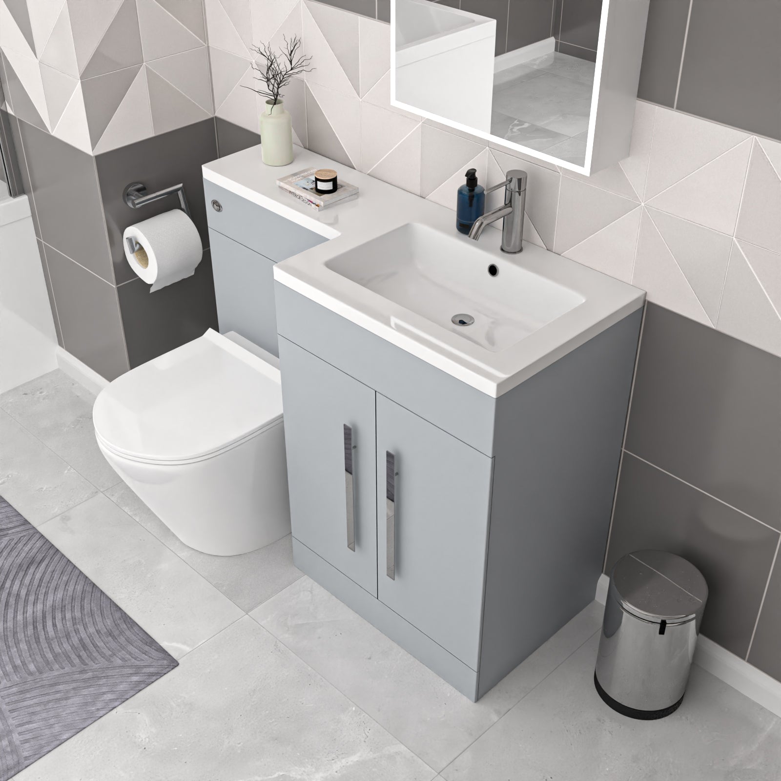 Aric 1100mm Matte Grey RH Vanity WC Unit & BTW Toilet Flat Pack