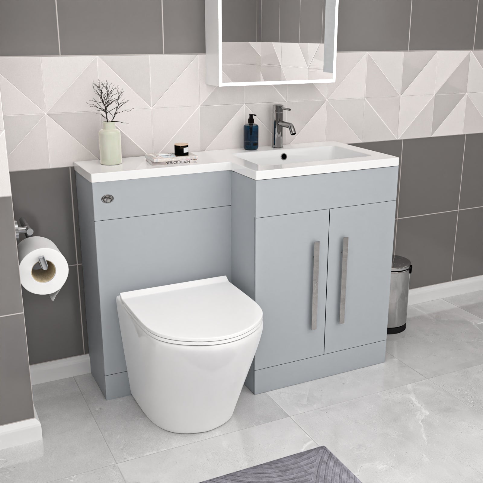 Aric 1100mm Matte Grey RH Vanity WC Unit & BTW Toilet Flat Pack
