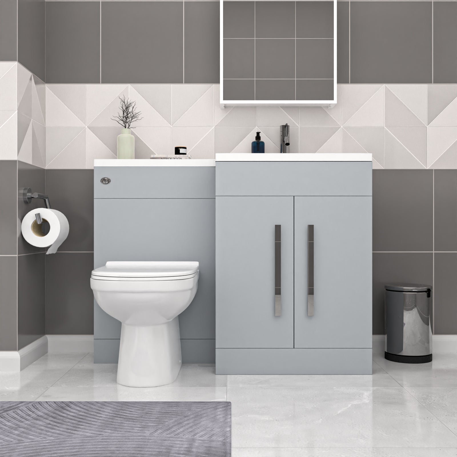 Aric Matte Grey 1100mm RH Vanity WC Unit & Modern BTW Toilet Flat Pack