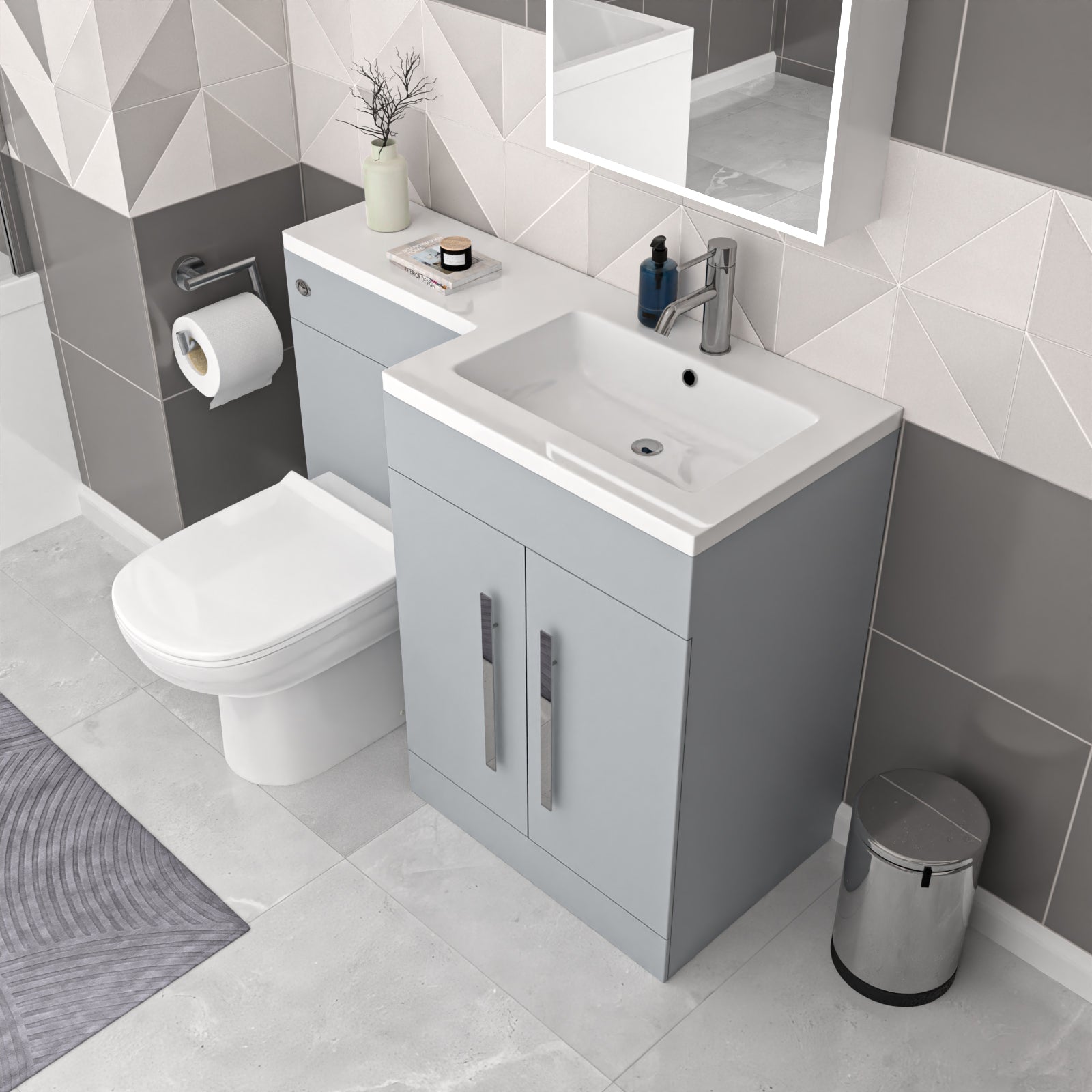 Aric 1100mm Matte Grey RH Vanity WC Unit & Modern BTW Toilet