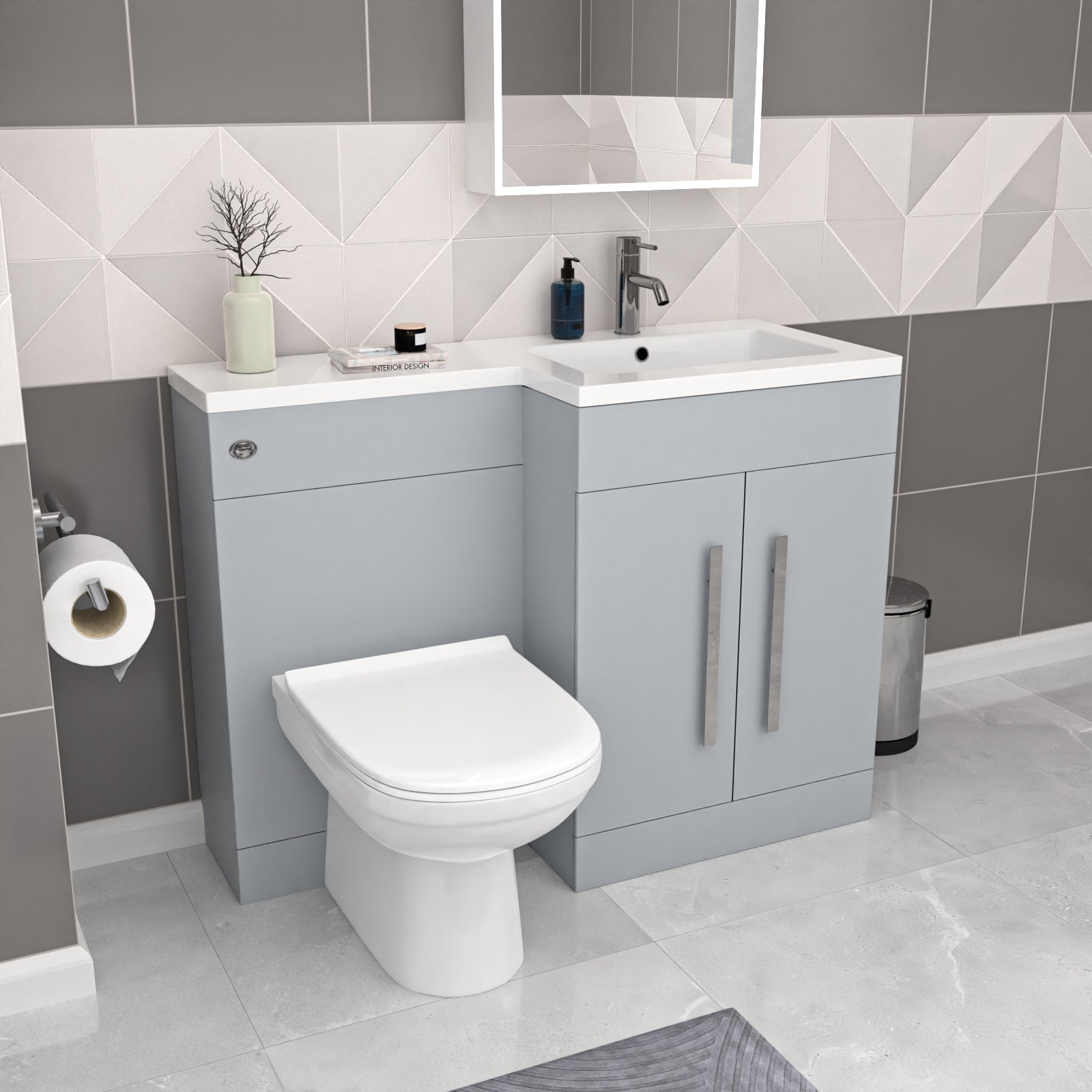 Aric 1100mm Matte Grey RH Vanity WC Unit & Modern BTW Toilet Flat Pack