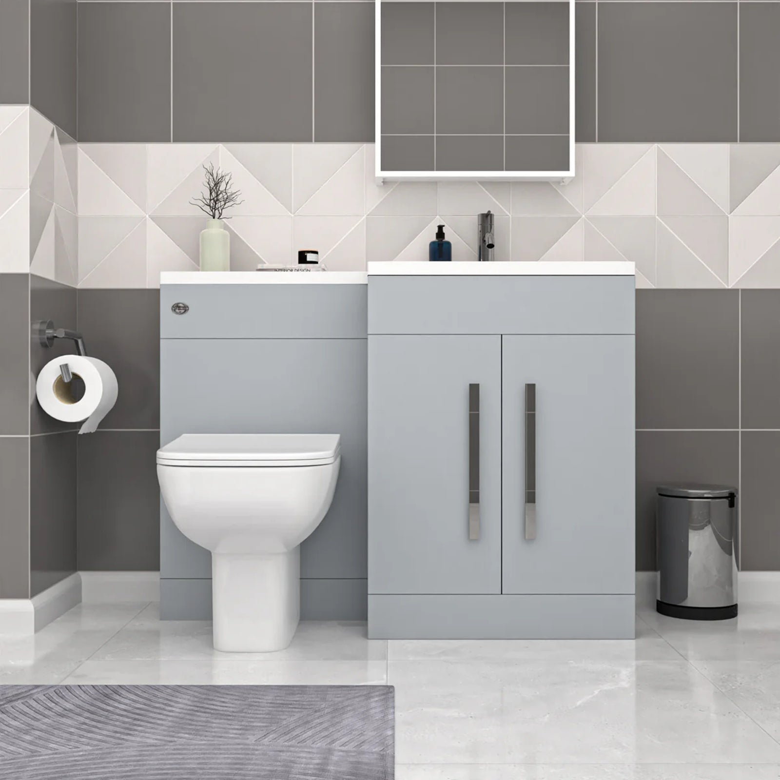 Aric 1100mm Matte Grey RH Vanity Cabinet Basin Sink & Rimless Back To Wall WC Toilet