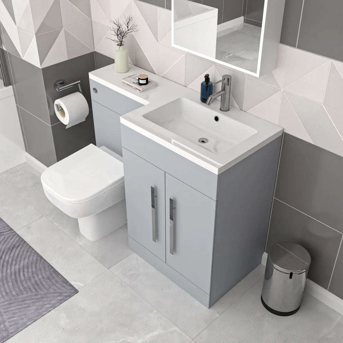 Aric 1100mm Matte Grey RH Vanity Cabinet Basin Sink & Rimless Back To Wall WC Toilet