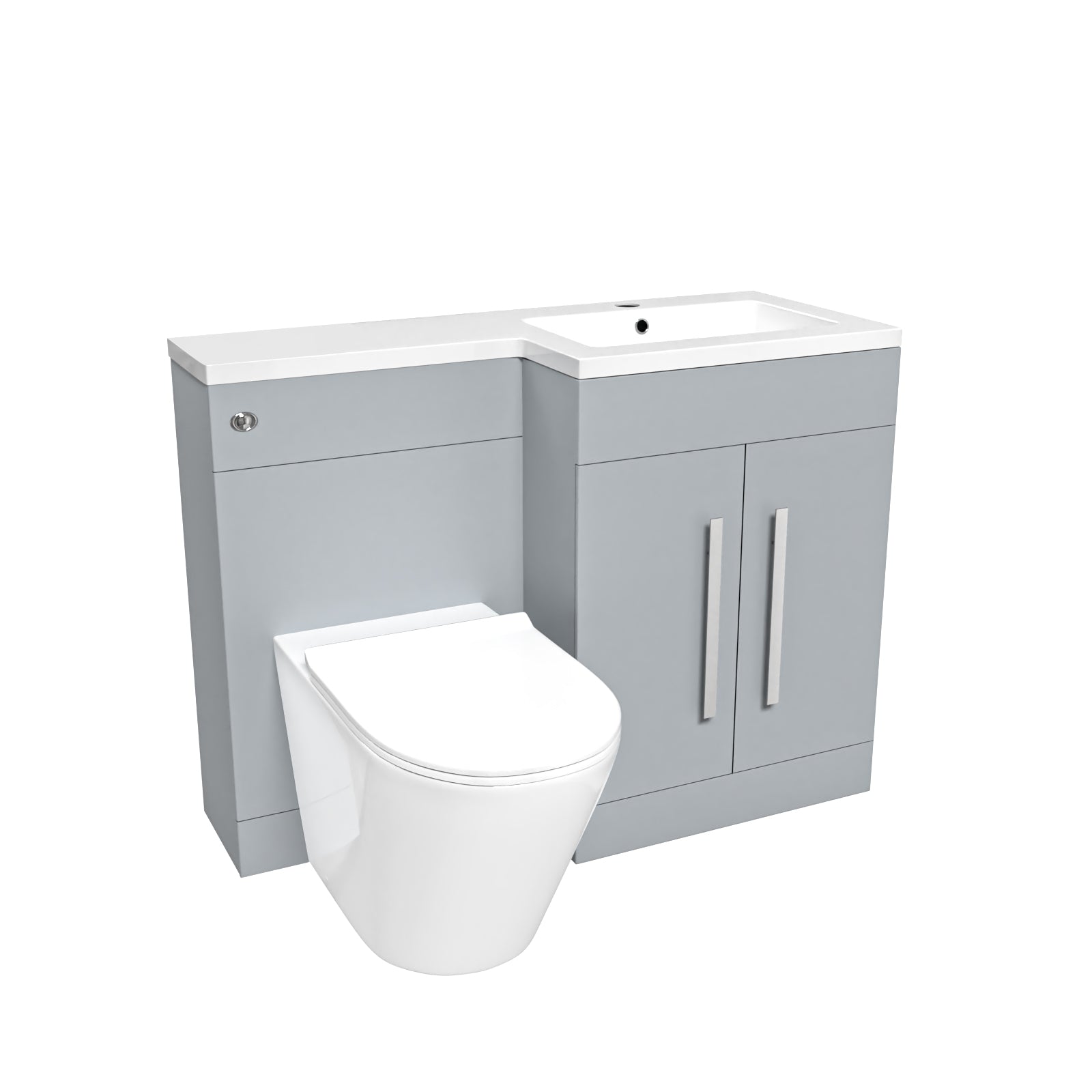 Aric 1100mm Matte Grey RH Basin Vanity Cabinet Flat Pack & BTW Curved Toilet Flat Pack