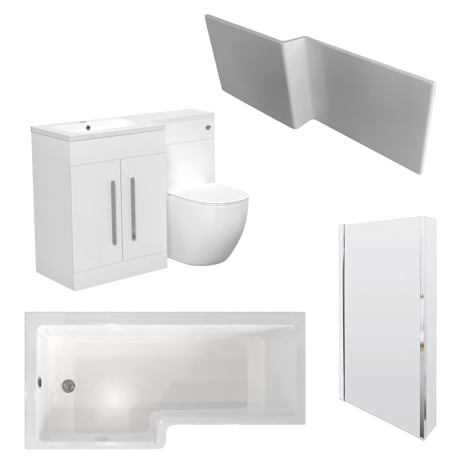 Aric White 1700mm LH Bath With Screen, Basin Vanity Unit & BTW Toilet Suite