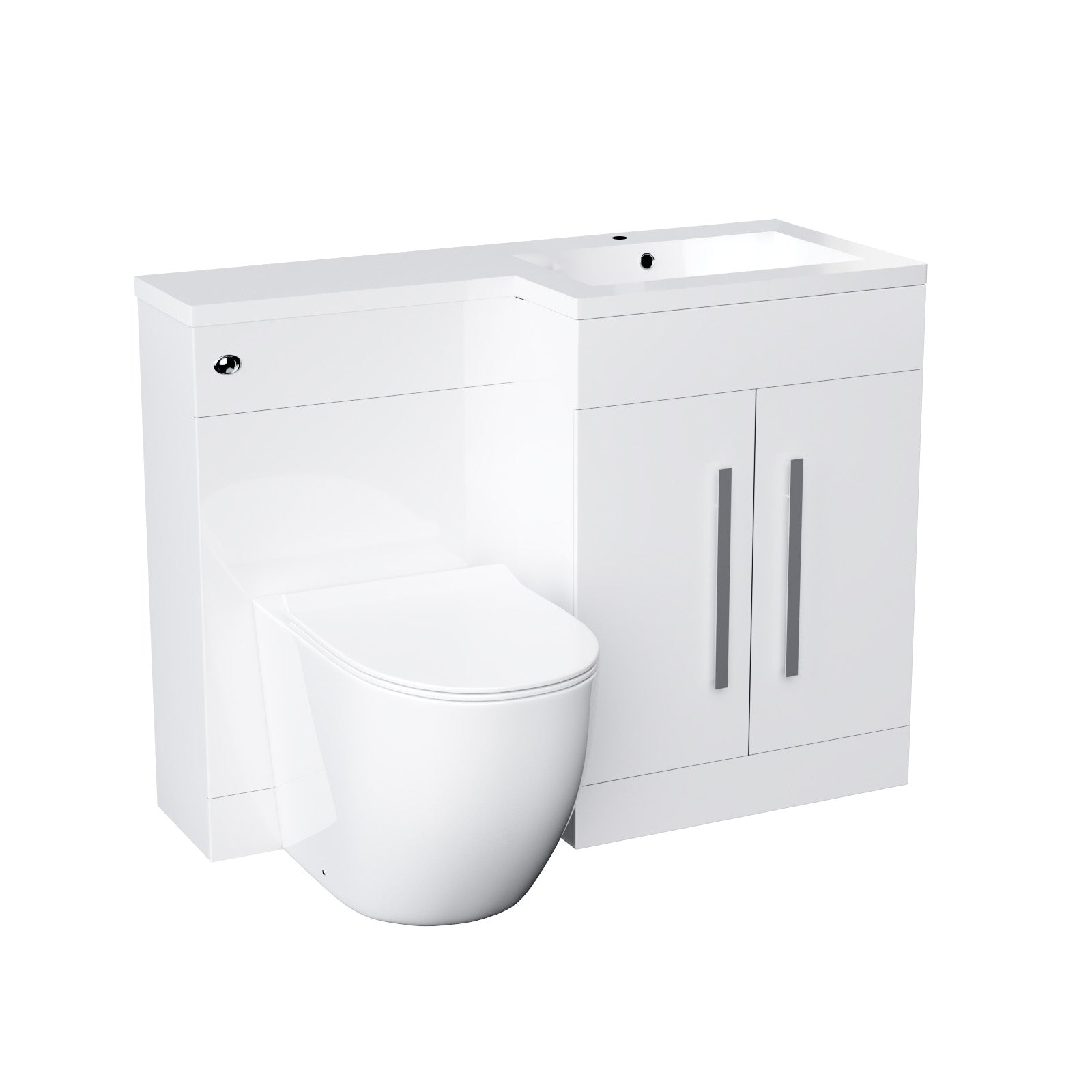 Aric White Flat Pack Right Hand Vanity Basin Unit, Rimless Back To Wall Toilet, WC Unit