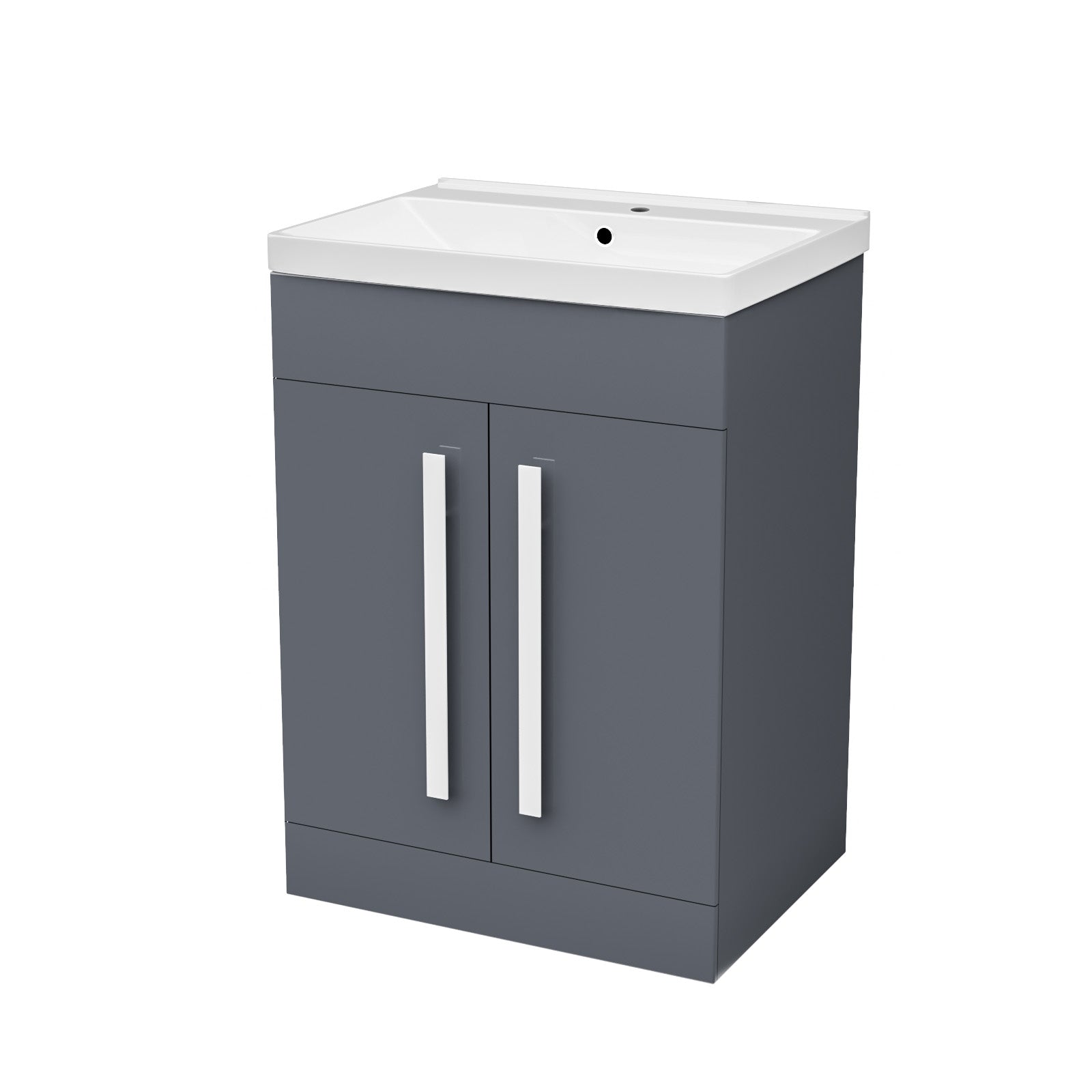 Aric Dark Grey 600mm Gloss Bathroom Basin Sink Cabinet & Ceramic Basin Flat Pack
