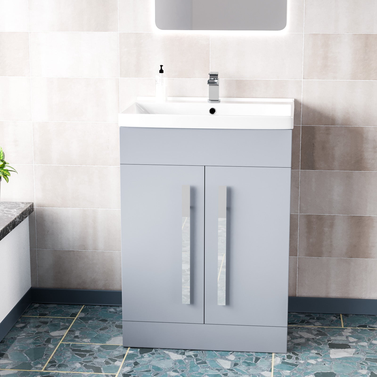 Aric Matte Grey 600mm Bathroom Basin Sink Cabinet & Ceramic Basin Flat Pack