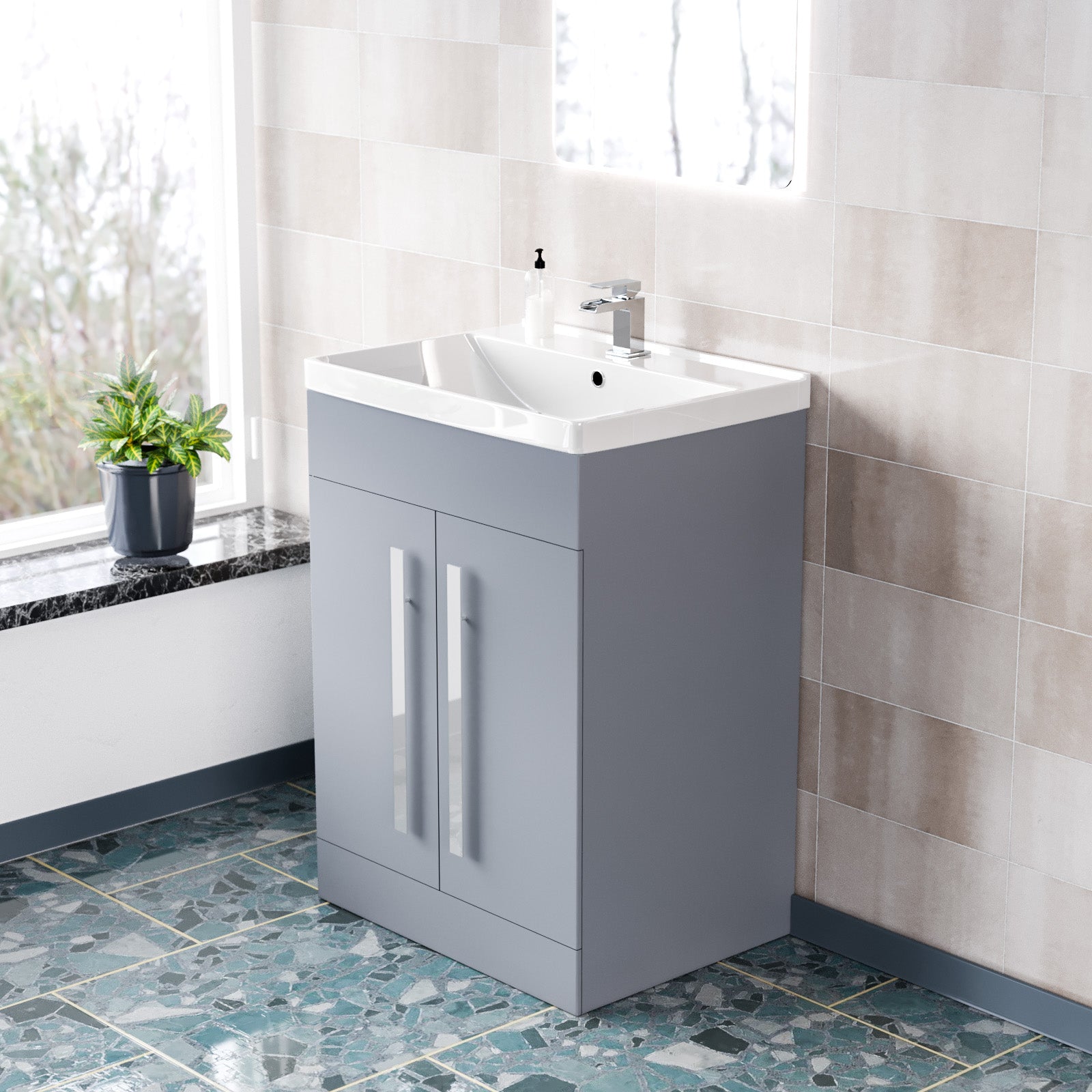 Aric Matte Grey 600mm Bathroom Basin Sink Cabinet & Ceramic Basin Flat Pack