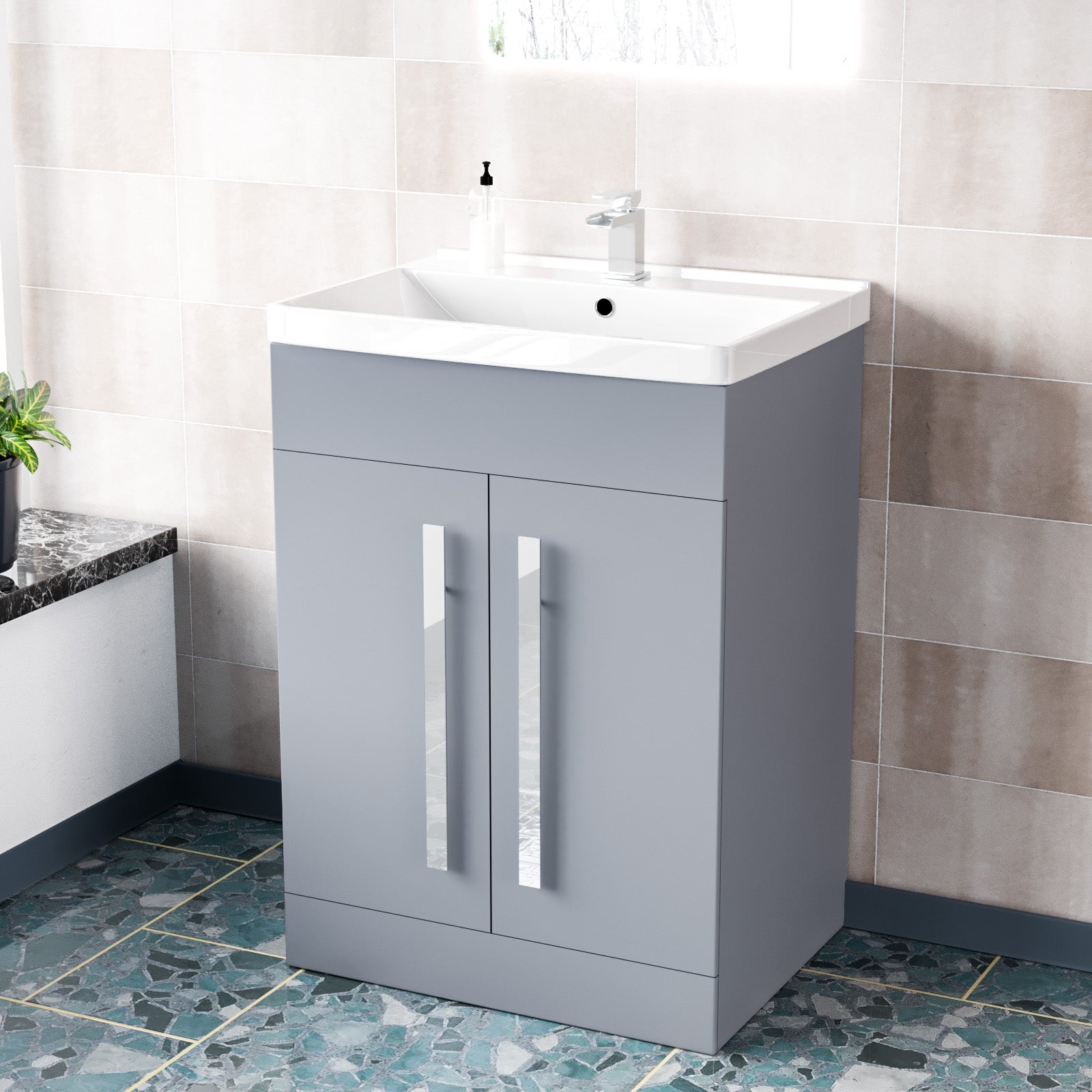 Aric Matte Grey 600mm Bathroom Basin Sink Cabinet & Ceramic Basin Flat Pack