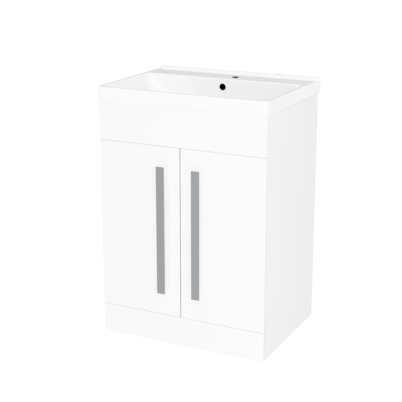 Aric White 600mm Gloss Bathroom Basin Sink Cabinet & Ceramic Basin Flat Pack