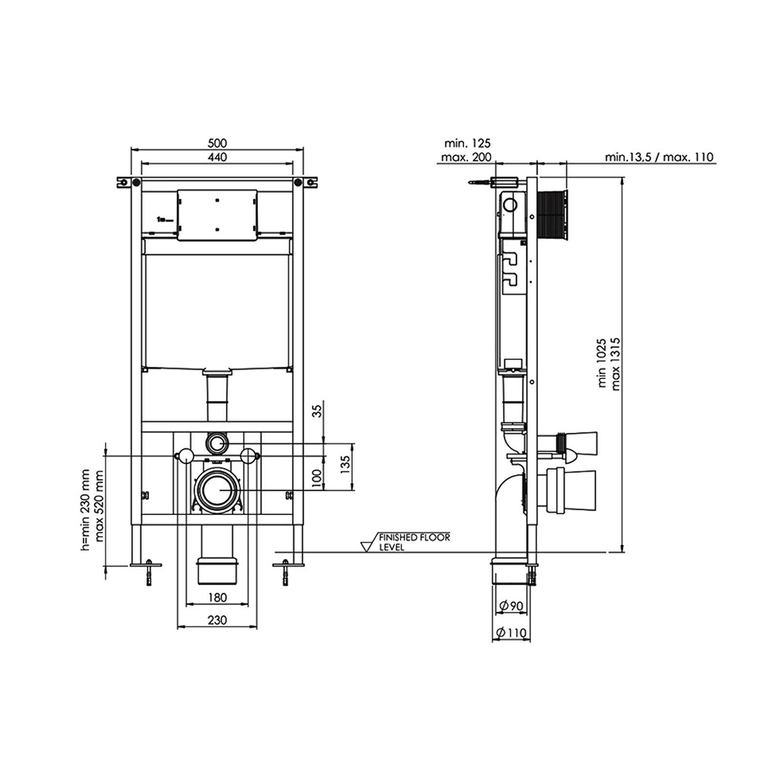 Walmley Rimless Wall Hung Toilet Pan with Framed Cistern
