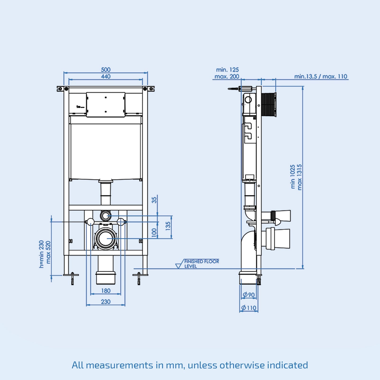 Tornado White Wall Hung Tornado Rimless Toilet With Frame & Flush Plate