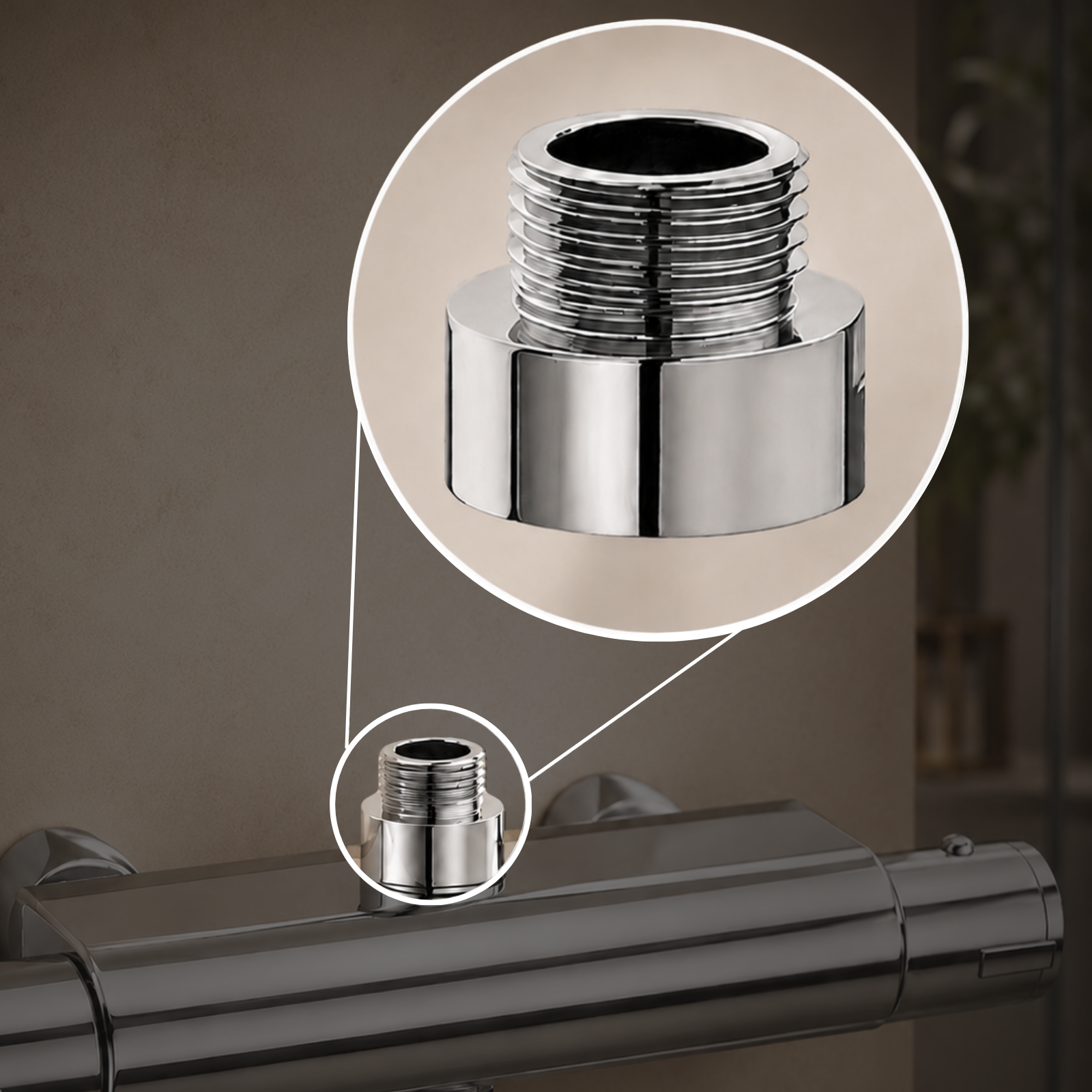 Chrome Shower Hose Mixer Valve Reducer Pipe Adaptor – 3/4" Female to 1/2" Male BSP (25 x 20mm)
