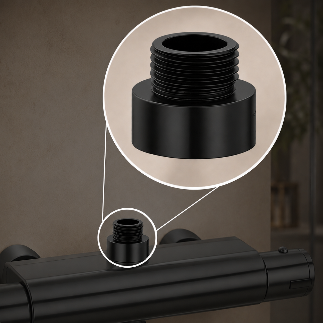 Matt Black Shower Hose Mixer Valve Reducer Pipe Adaptor – 3/4" Female to 1/2" Male BSP (25 x 20mm)