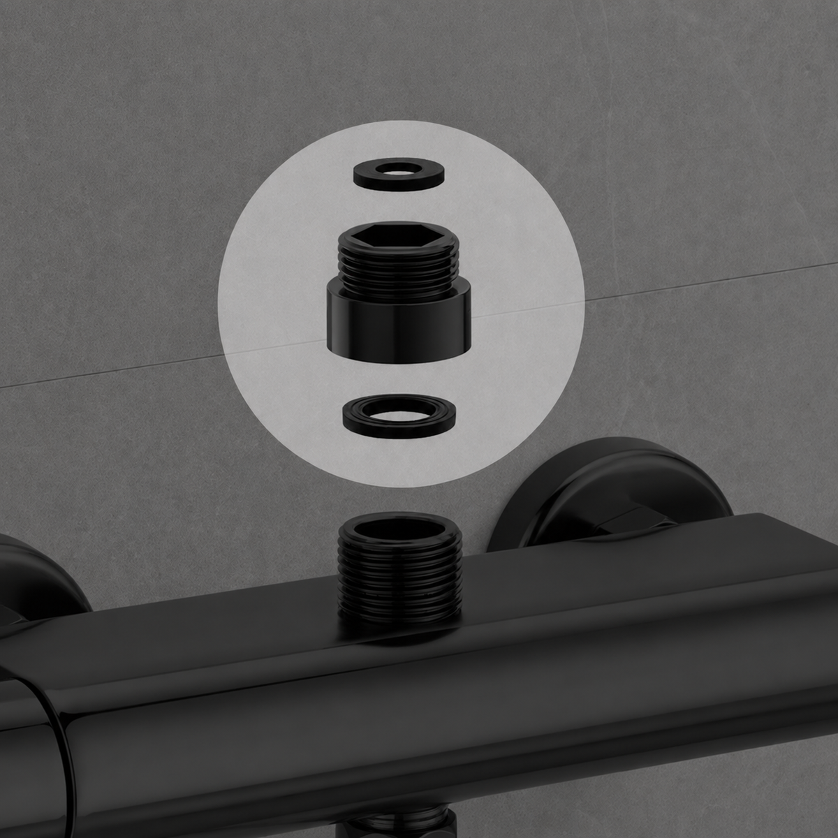 Matt Black Shower Hose Mixer Valve Reducer Pipe Adaptor – 3/4" Female to 1/2" Male BSP (25 x 20mm)