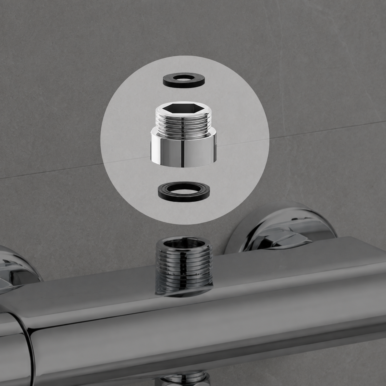 Chrome Shower Hose Mixer Valve Reducer Pipe Adaptor – 3/4" Female to 1/2" Male BSP (25 x 20mm)