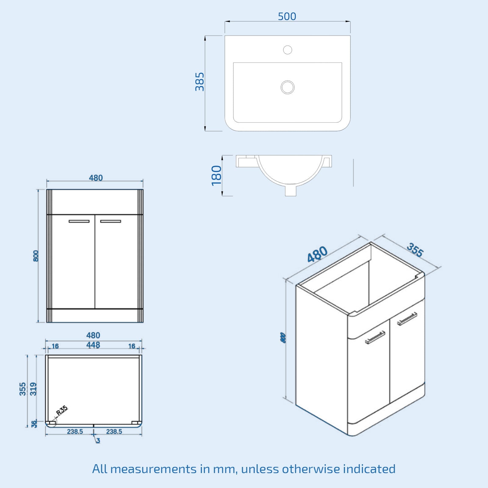 Afern Matte Grey 500mm Freestanding Basin Vanity WC Unit & Toilet Flat Pack