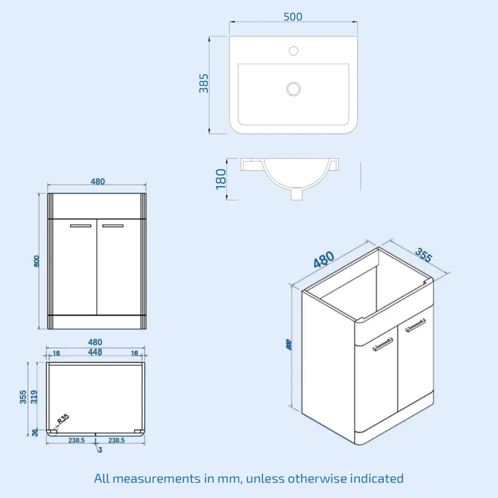 Afern Anthracite 500mm Basin Vanity WC Unit & Rimless Back to Wall Toilet