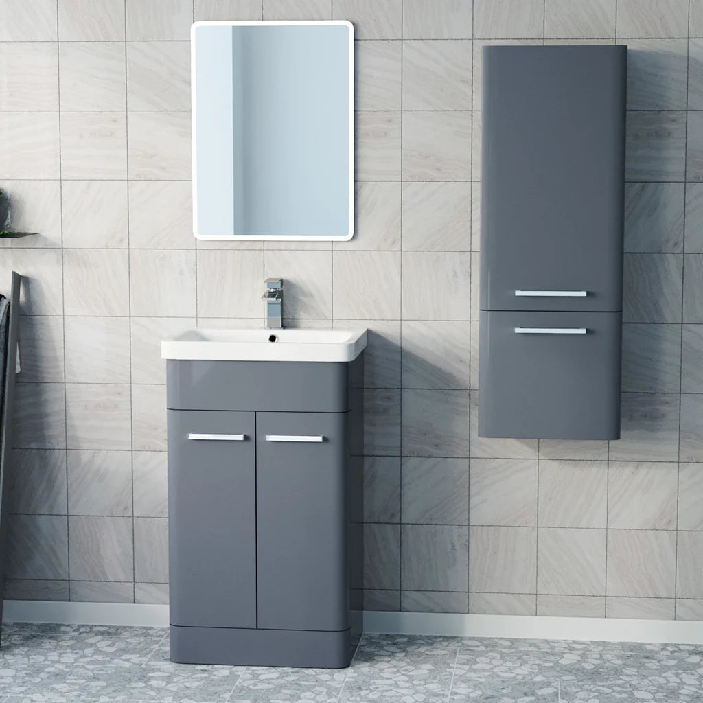 Afern 500mm Freestanding Dark Grey Vanity & 350mm Wall Hung Cabinet
