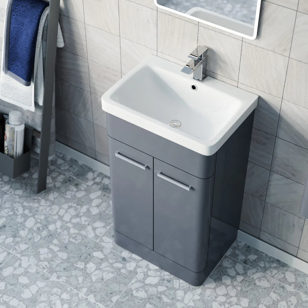 Afern 500mm Freestanding Dark Grey Vanity & 350mm Wall Hung Cabinet