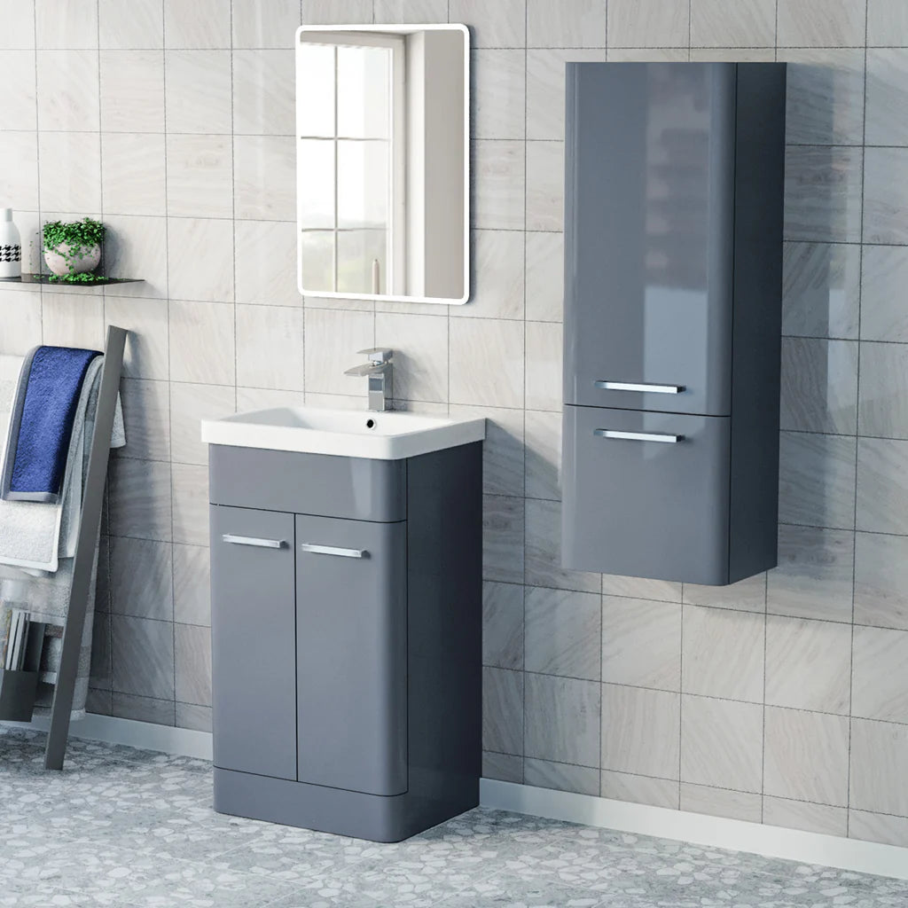 Afern 500mm Freestanding Dark Grey Vanity & 350mm Wall Hung Cabinet