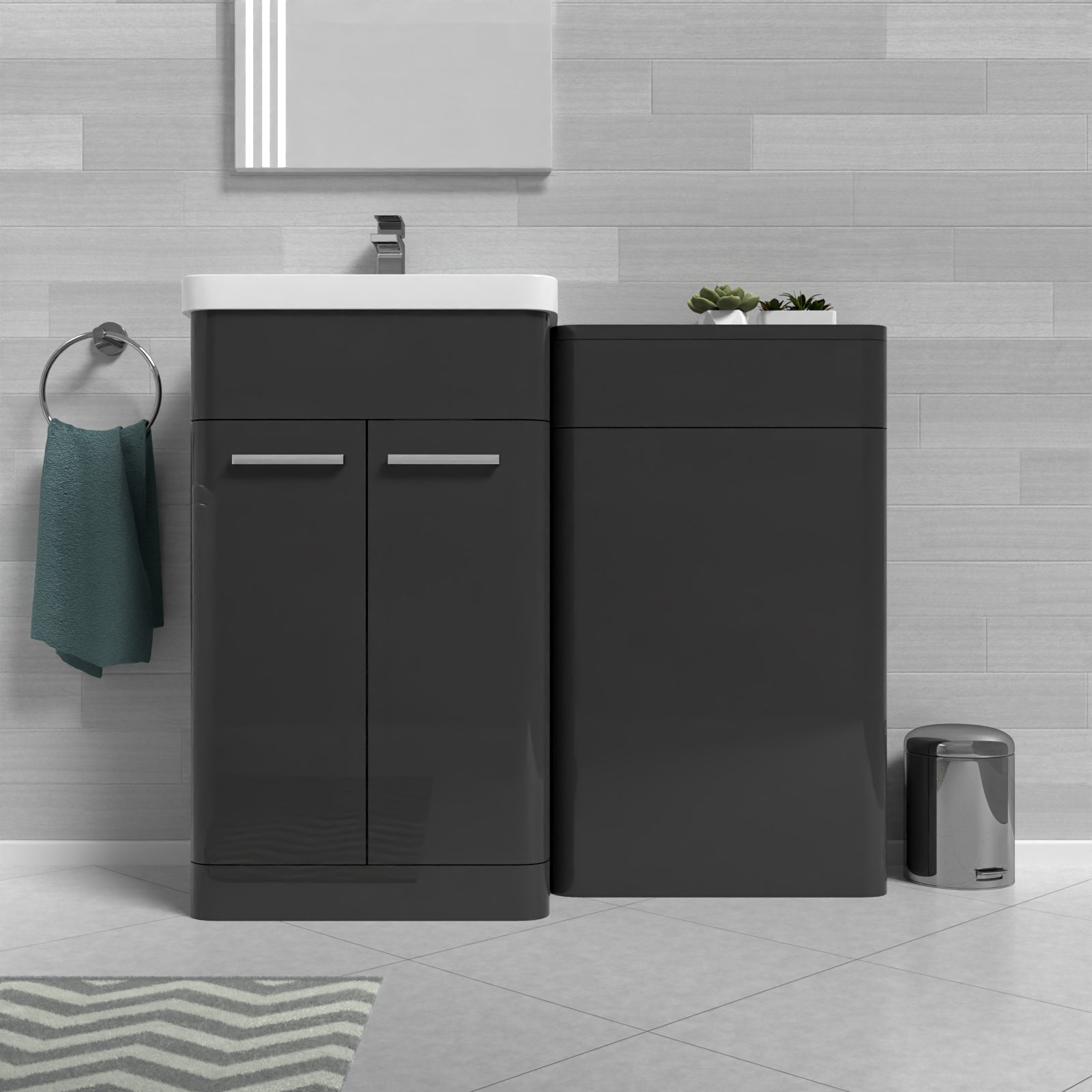 Afern Anthracite 1000mm Freestanding Cabinet Ceramic Basin & WC Unit