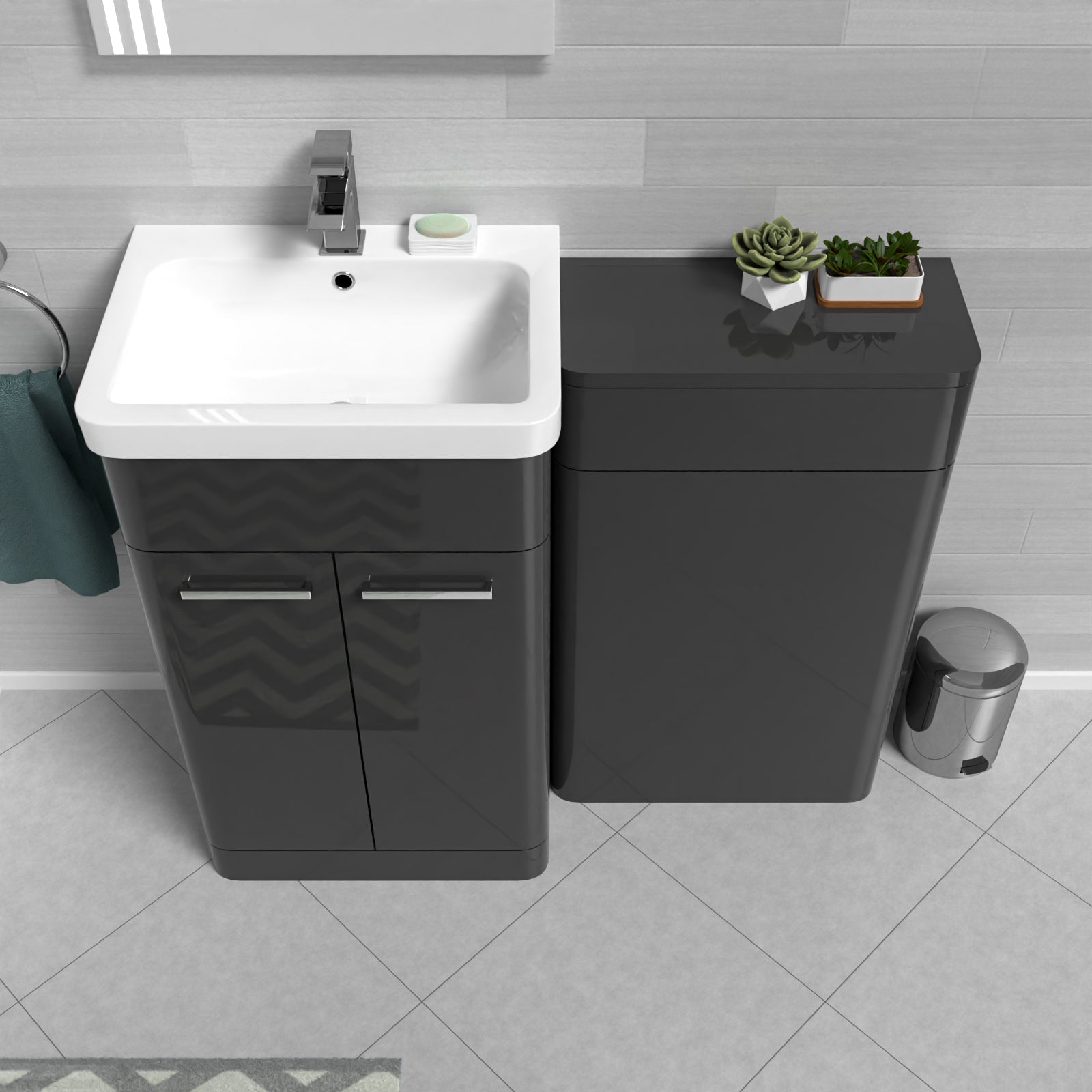 Afern Anthracite 1000mm Freestanding Cabinet Ceramic Basin & WC Unit