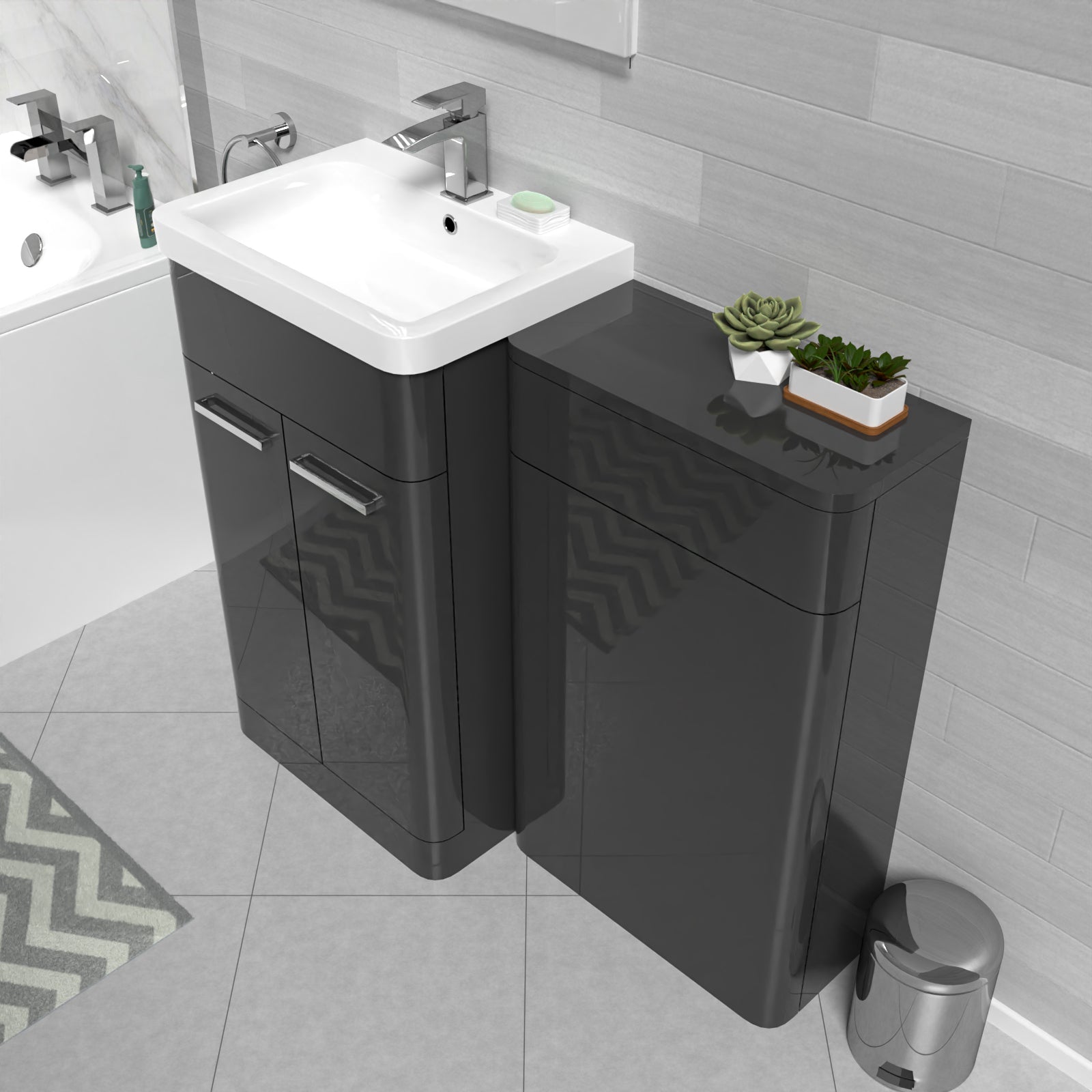 Afern Dark Grey1000mm Freestanding Cabinet Ceramic Basin & WC Unit