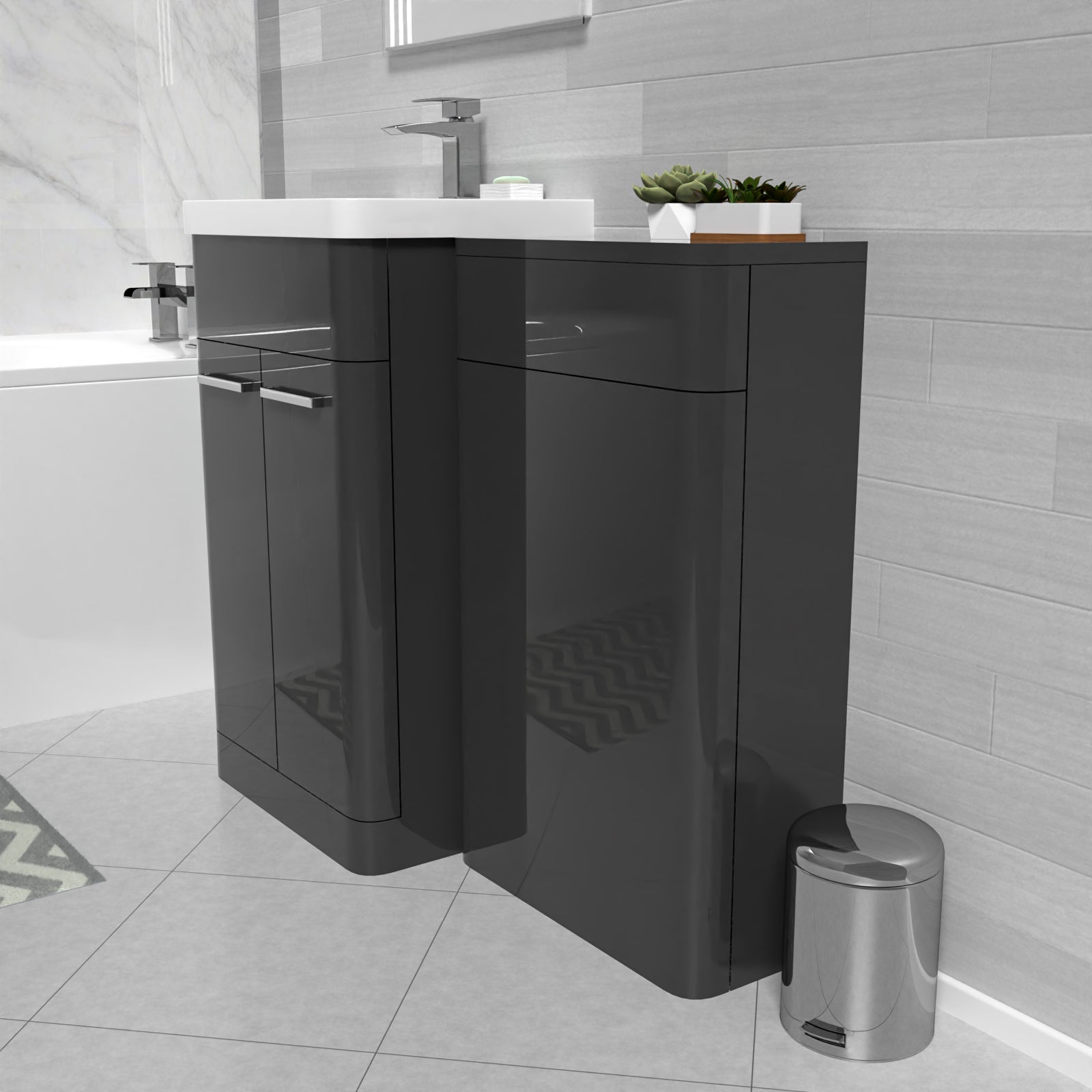 Afern Anthracite 1000mm Freestanding Cabinet Ceramic Basin & WC Unit