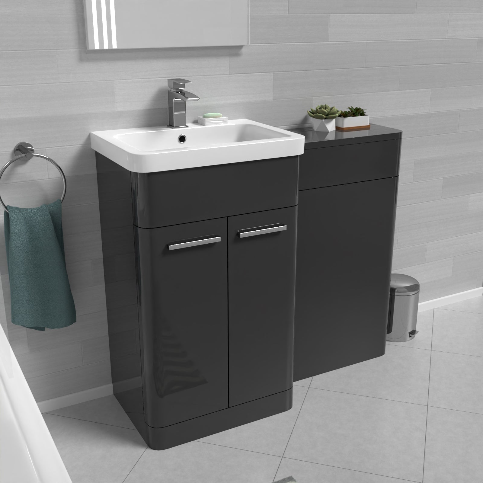 Afern Dark Grey1000mm Freestanding Cabinet Ceramic Basin & WC Unit