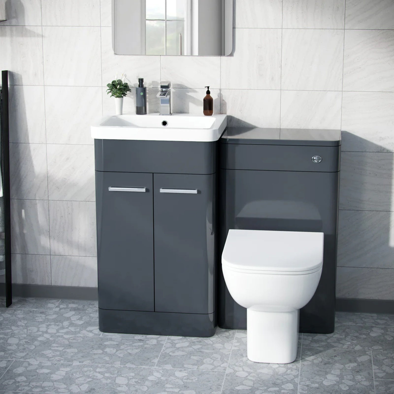 Afern 500mm Dark Grey Basin Vanity WC Unit & Rimless Back to Wall Toilet