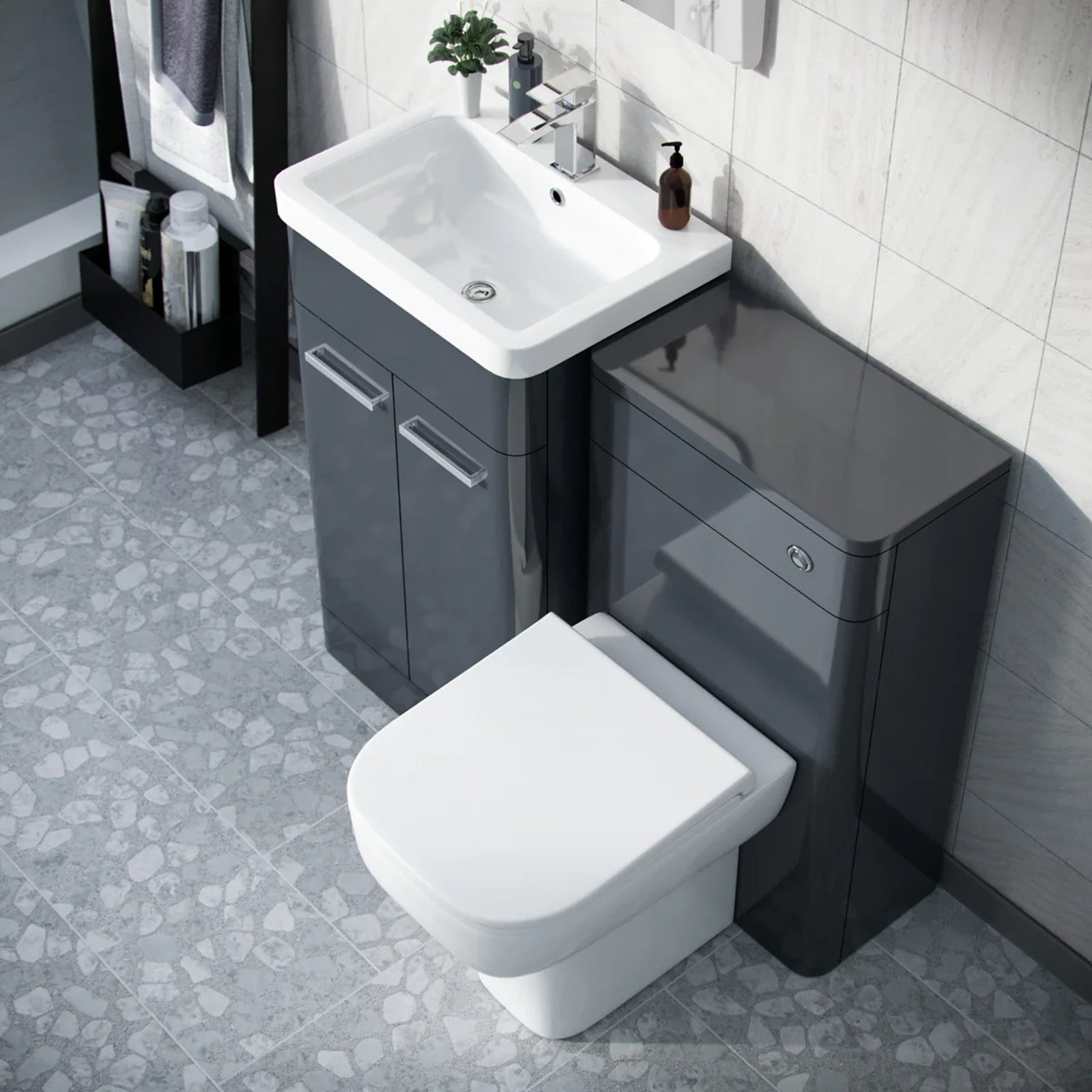 Afern 500mm Dark Grey Basin Vanity WC Unit & Rimless Back to Wall Toilet