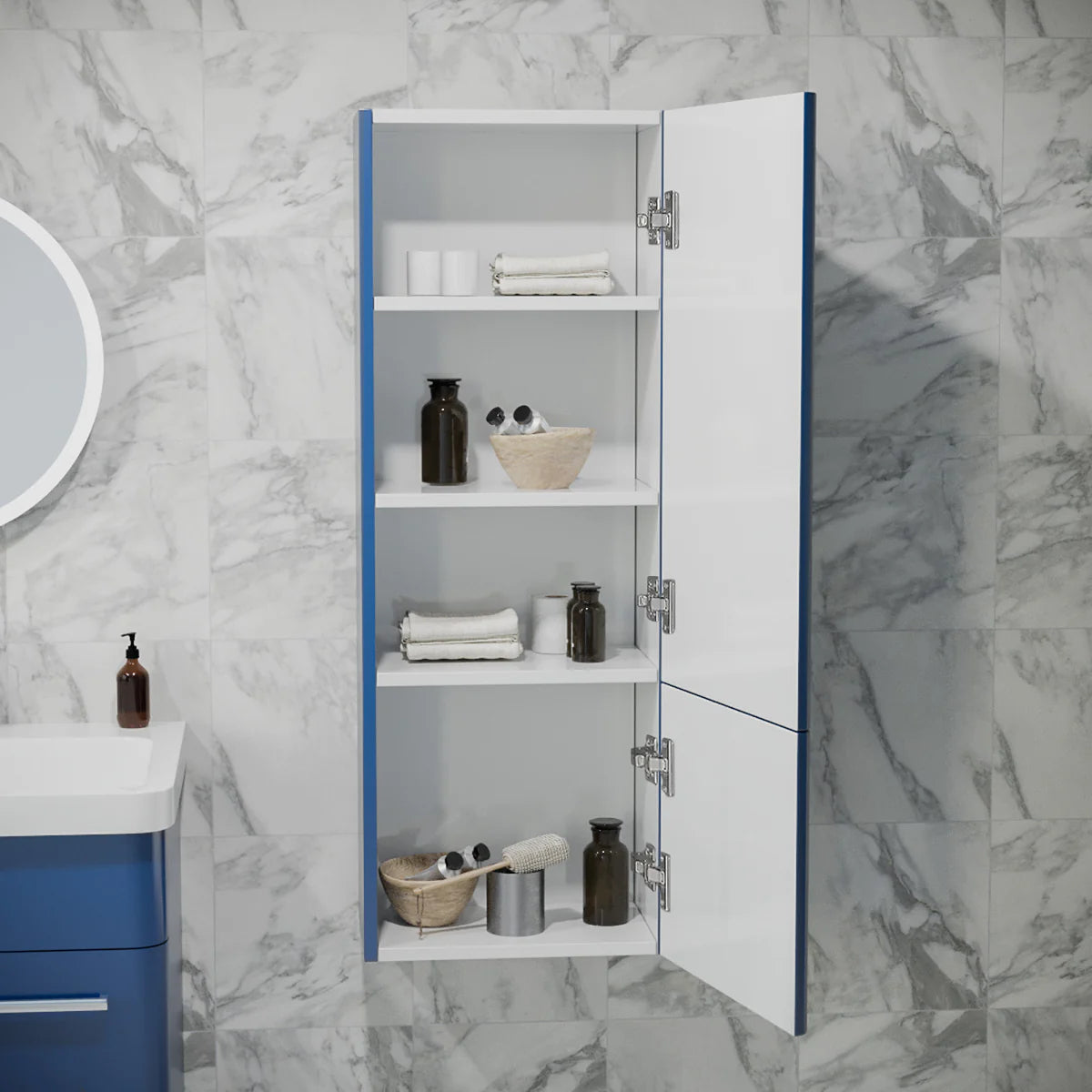 Afern 500mm Freestanding Matte Blue Vanity & 350mm Wall Hung Cabinet