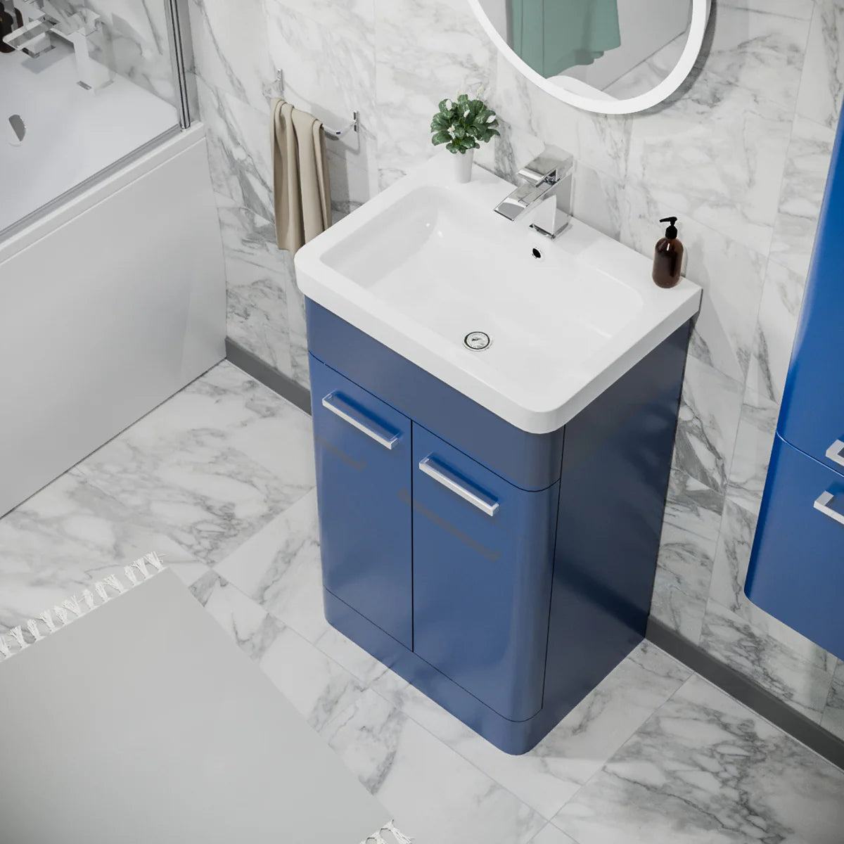 Afern 500mm Freestanding Matte Blue Vanity & 350mm Wall Hung Cabinet