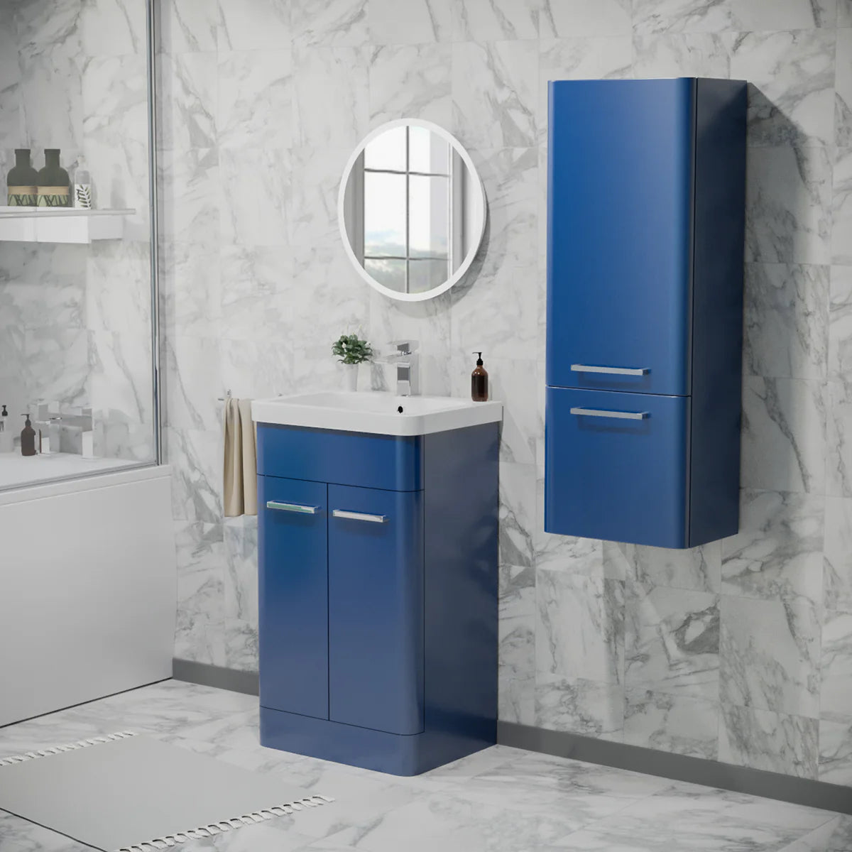 Afern 500mm Matte Blue Freestanding Vanity & 350mm Wall Hung Cabinet