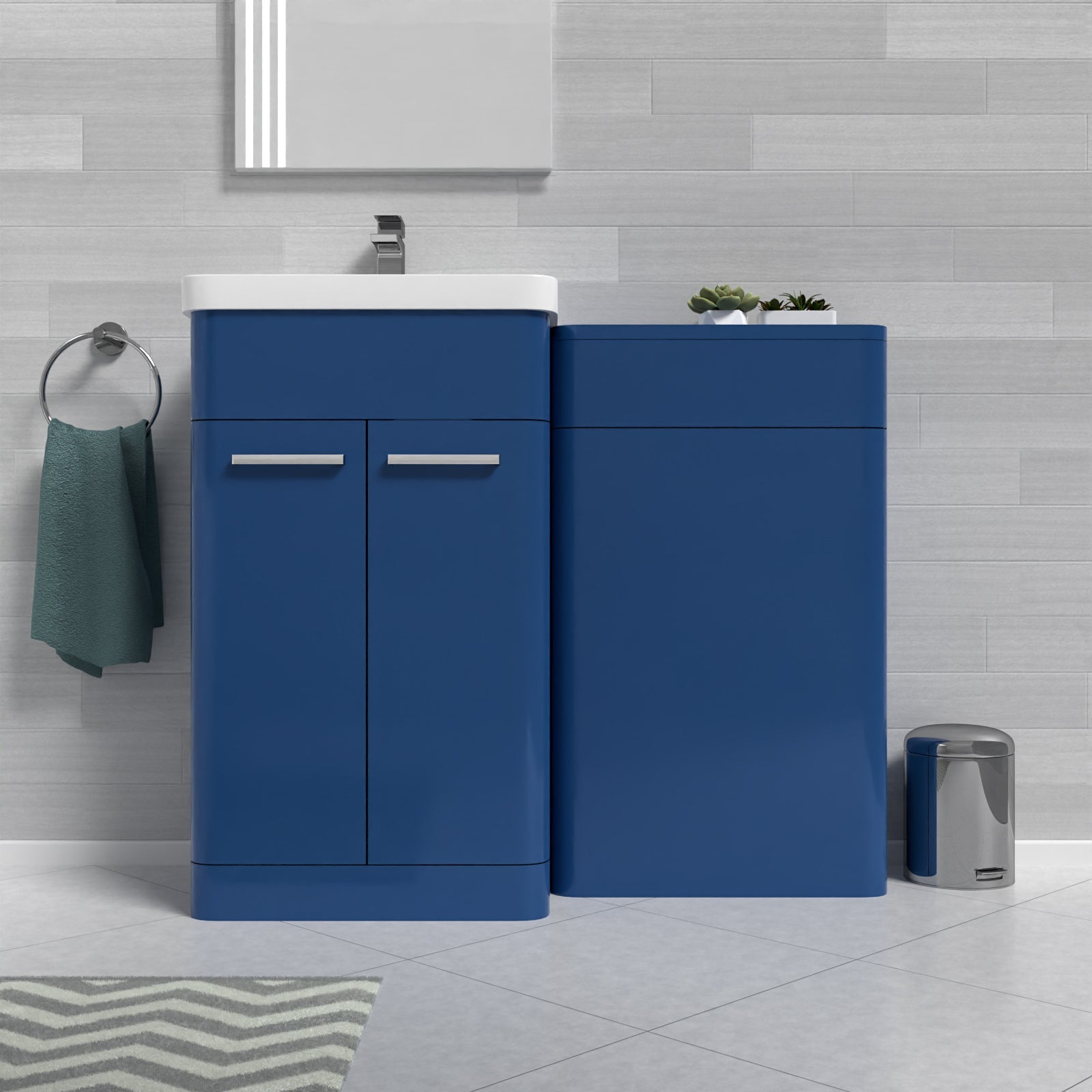 Afern Matt Blue 1000mm Freestanding Cabinet & Ceramic Basin & WC Unit