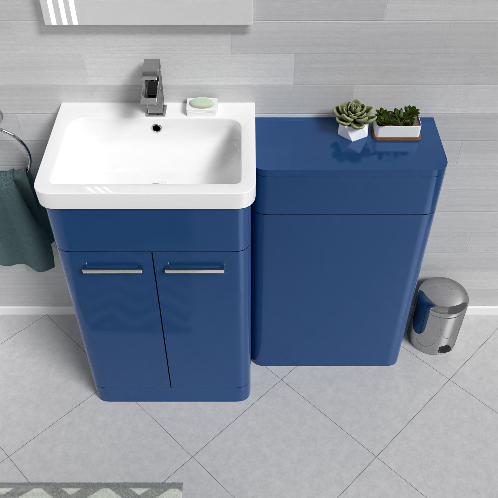 Afern Matt Blue 1000mm Freestanding Cabinet & Ceramic Basin & WC Unit