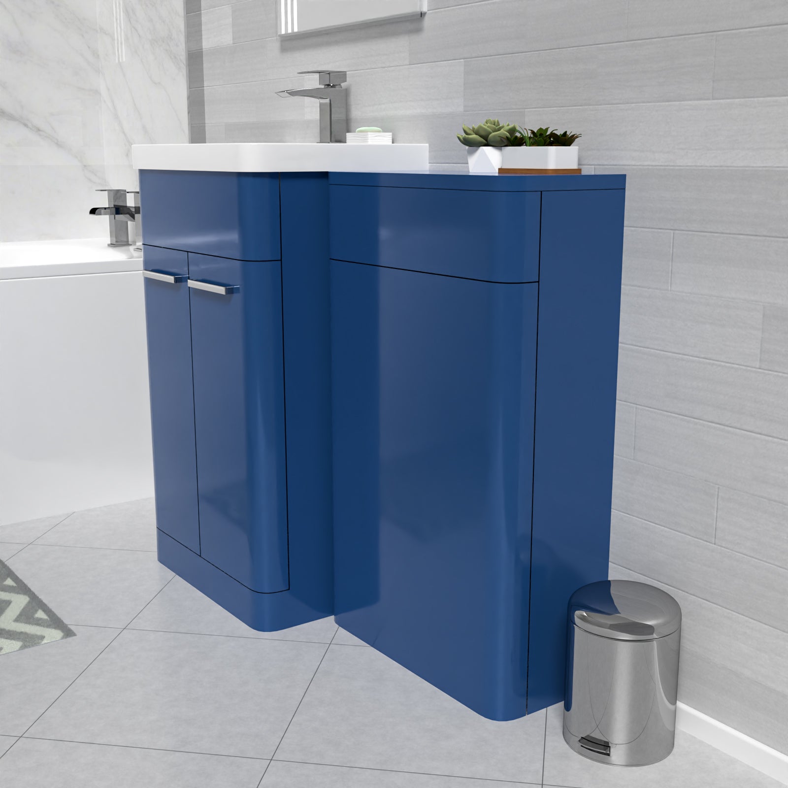 Afern Matt Blue 1000mm Freestanding Cabinet & Ceramic Basin & WC Unit