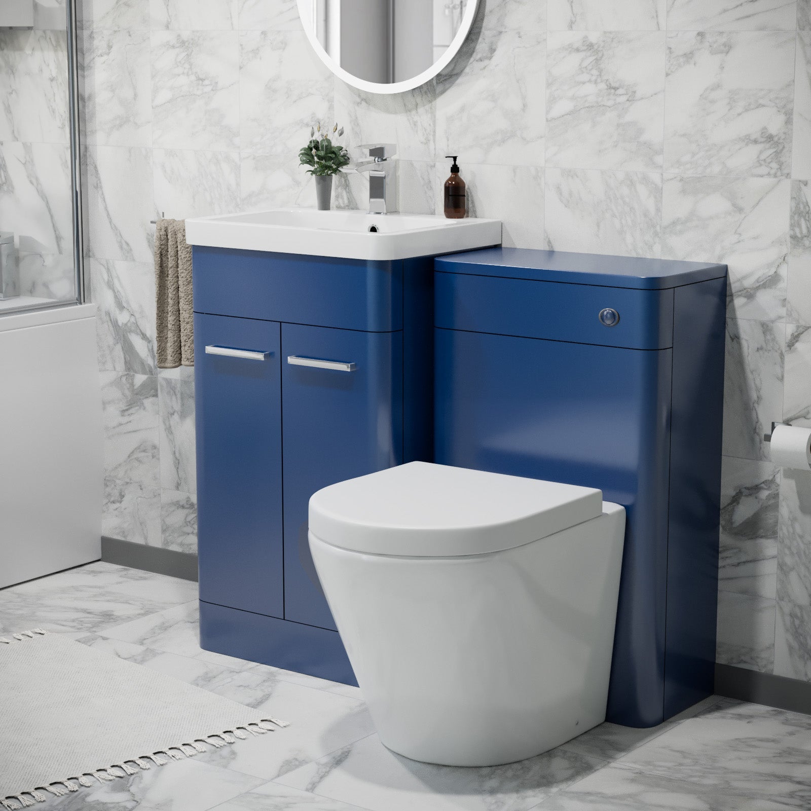 Afern 500mm Freestanding Vanity Unit with Basin,Rimless Toilet, WC unit Royal Blue