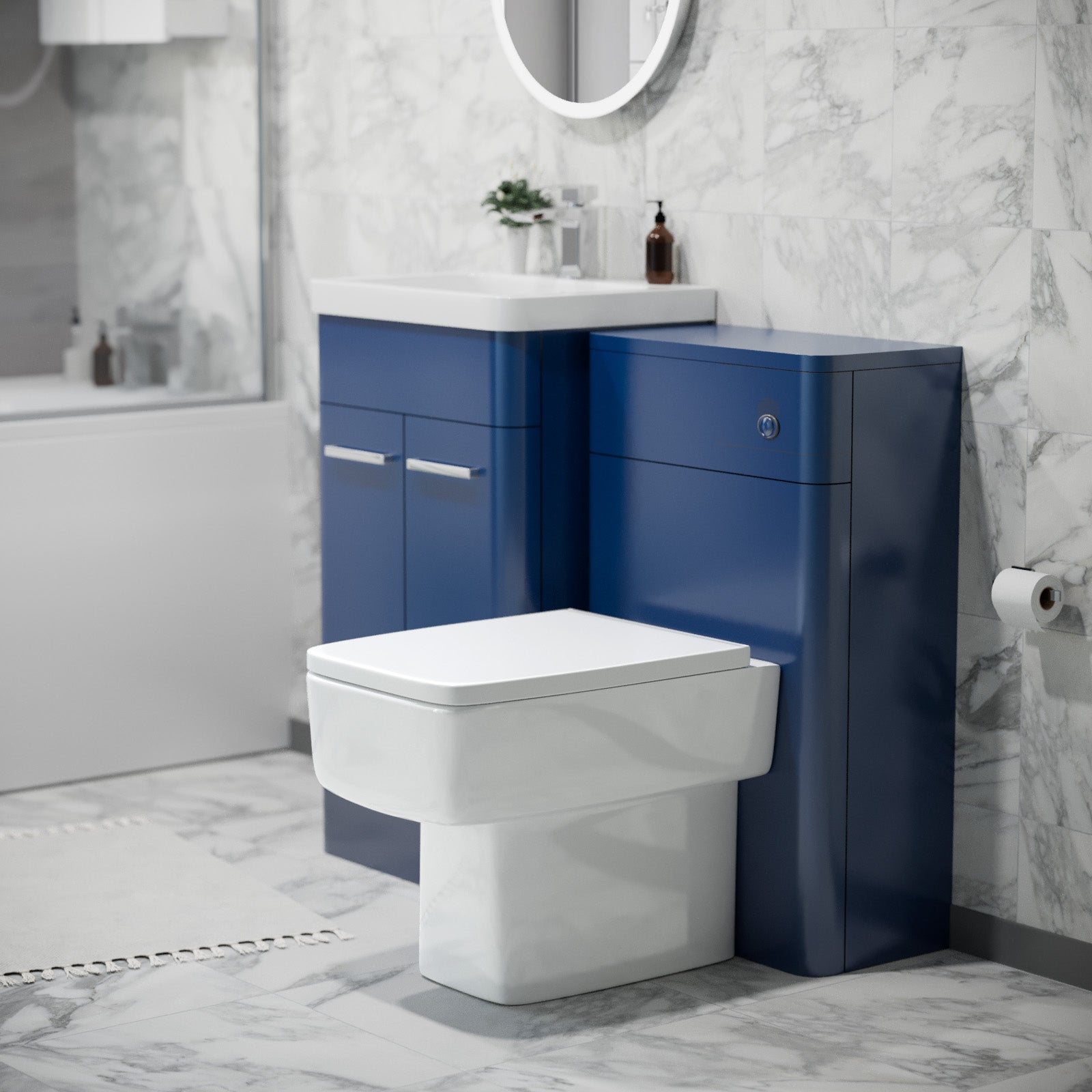 Afern 500mm Freestanding Vanity Unit with Basin, Back to Wall toilet, WC unit Royal Blue