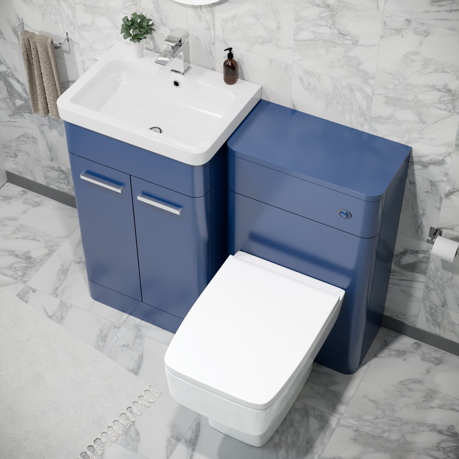 Afern 500mm Freestanding Vanity Unit with Basin, Back to Wall toilet, WC unit Royal Blue