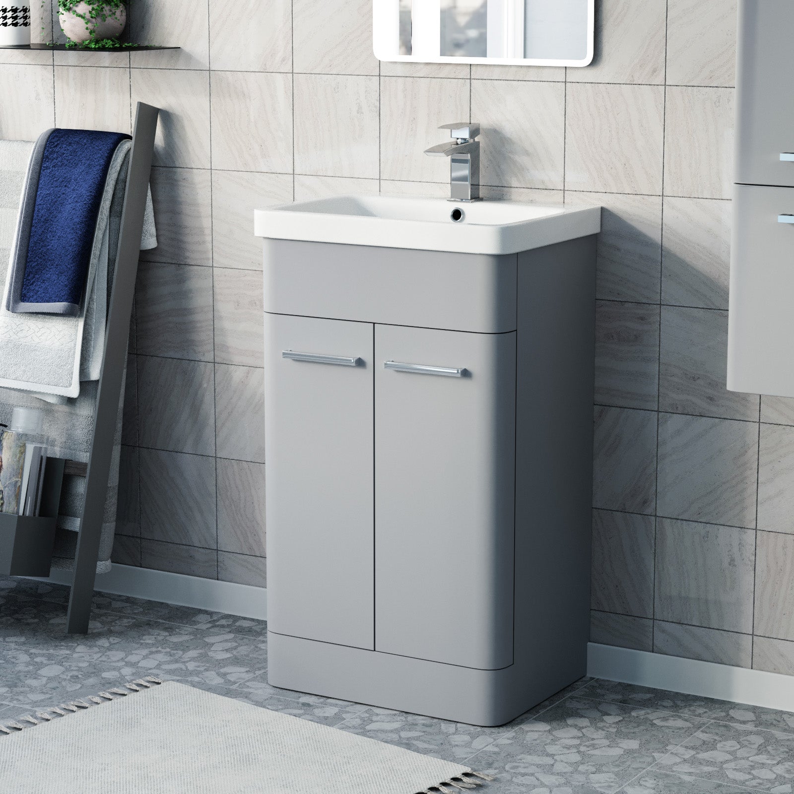 Afern 500mm Freestanding Vanity Unit Cabinet & Wash Basin Matte Grey F