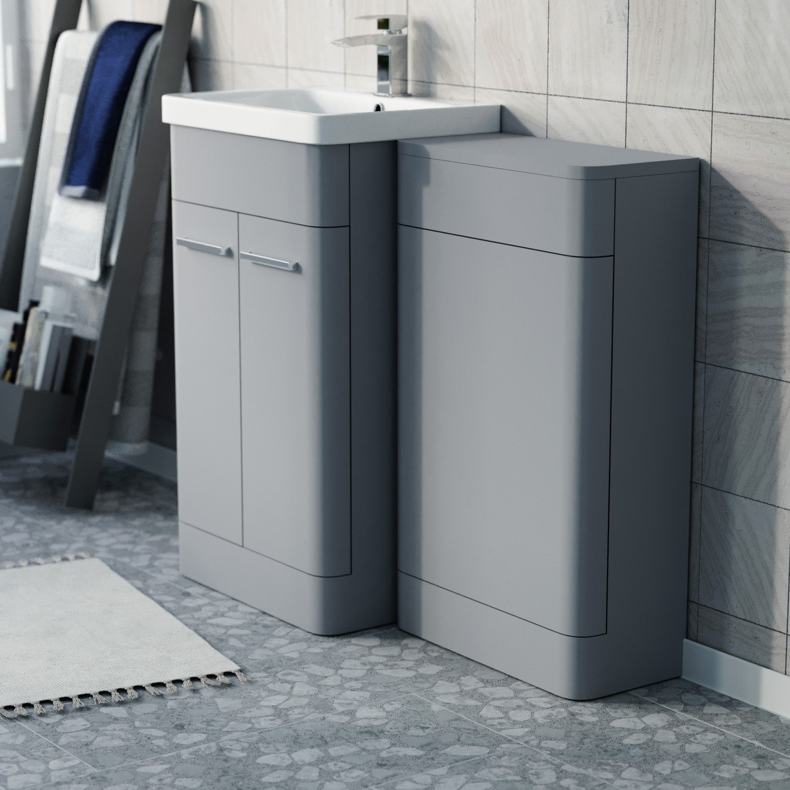 Afern Matte Grey 1000mm Freestanding Cabinet Ceramic Basin WC Unit Flat Pack