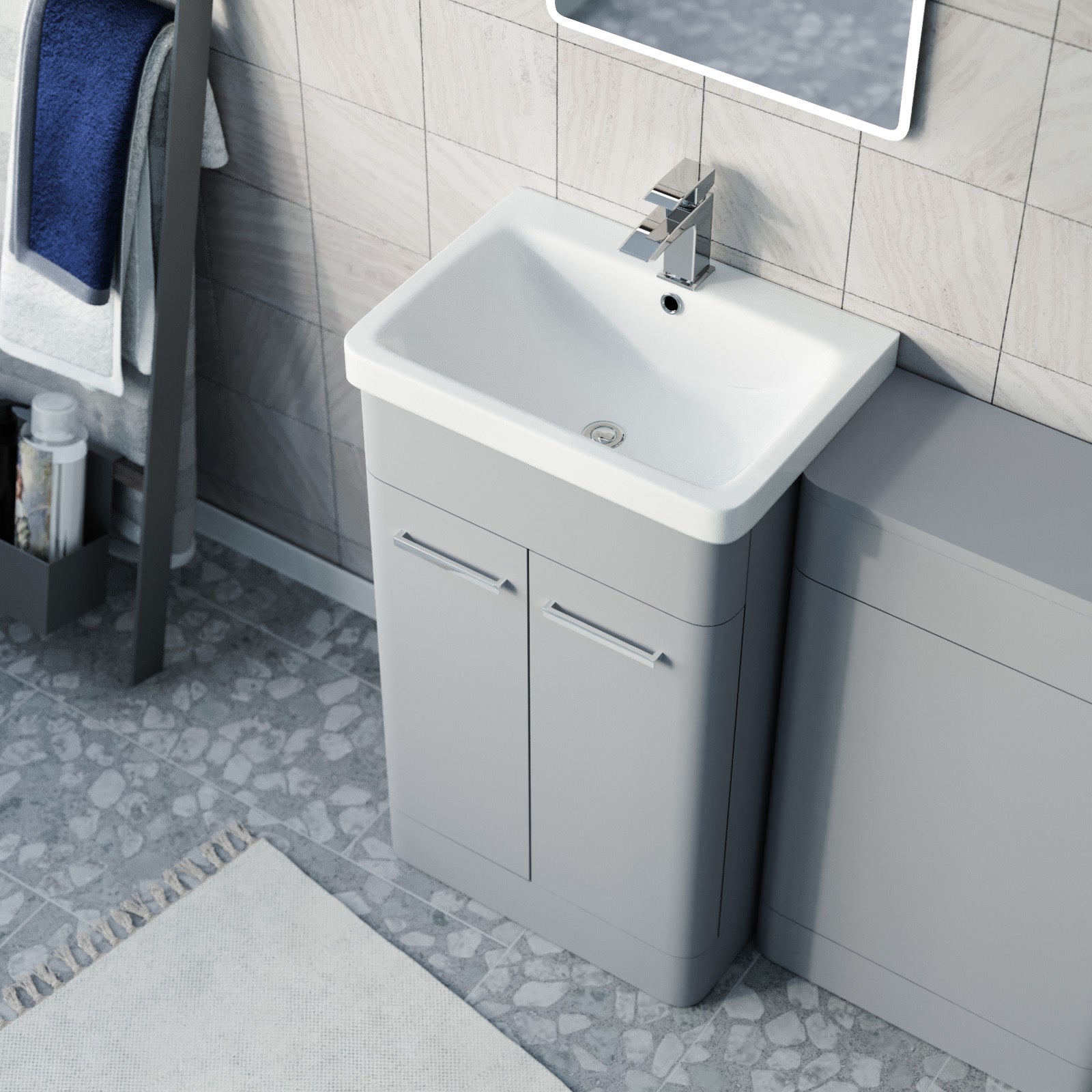 Afern Matte Grey 1000mm Freestanding Cabinet Ceramic Basin WC Unit Flat Pack