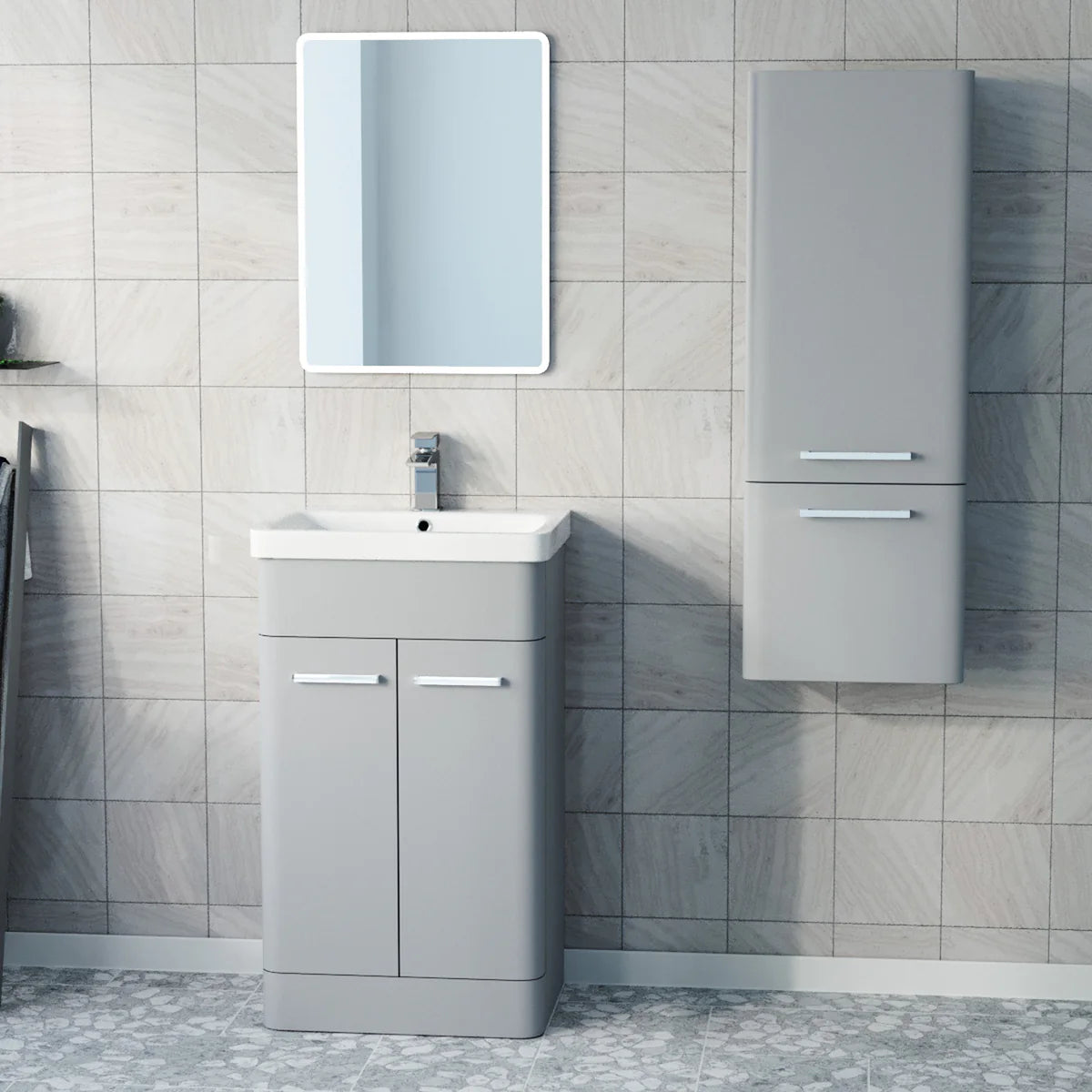 Afern 500mm Freestanding Matte Grey Vanity & 350mm Wall Hung Cabinet