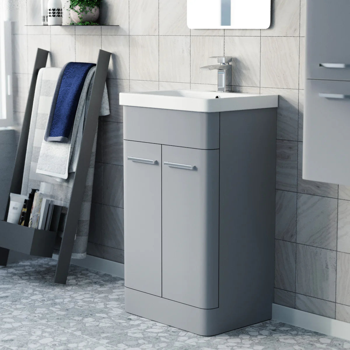 Afern 500mm Freestanding Matte Grey Vanity & 350mm Wall Hung Cabinet