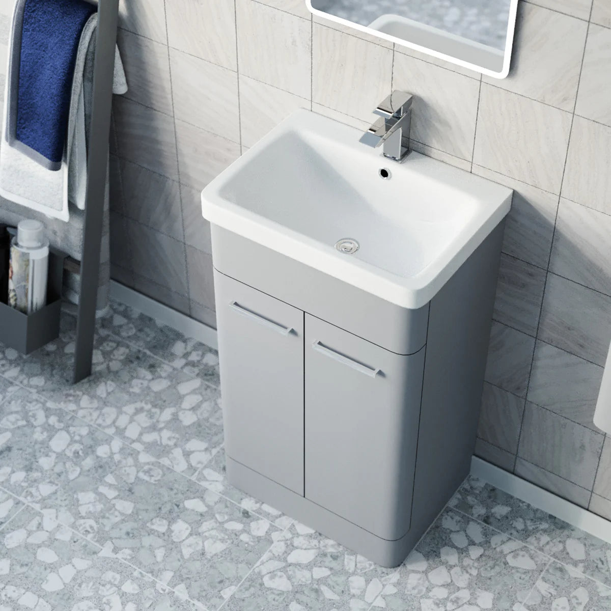 Afern 500mm Freestanding Matte Grey Vanity & 350mm Wall Hung Cabinet
