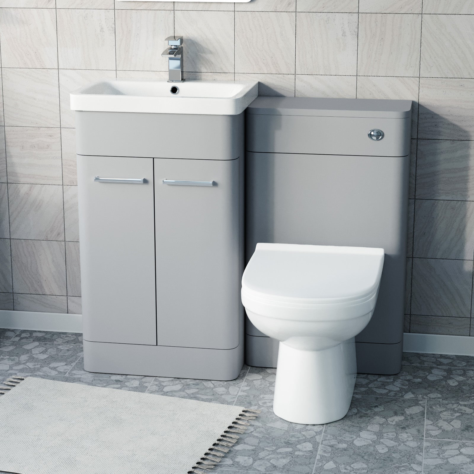 Afern Matte Grey 500mm Freestanding Basin Vanity WC Unit & Toilet Flat Pack