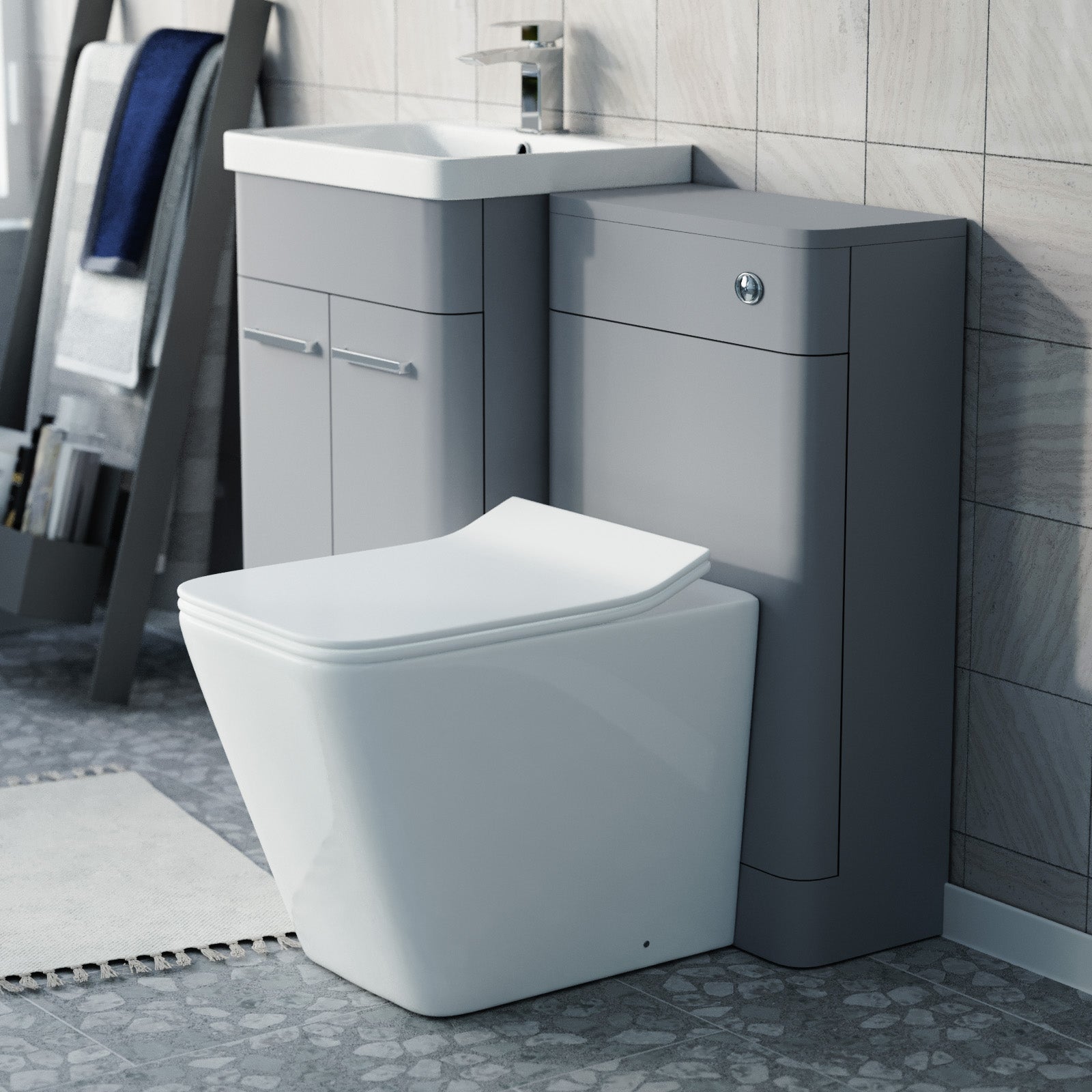 Afern Matte Grey 500mm Freestanding Basin Vanity WC Unit & Square Toilet Flat Pack